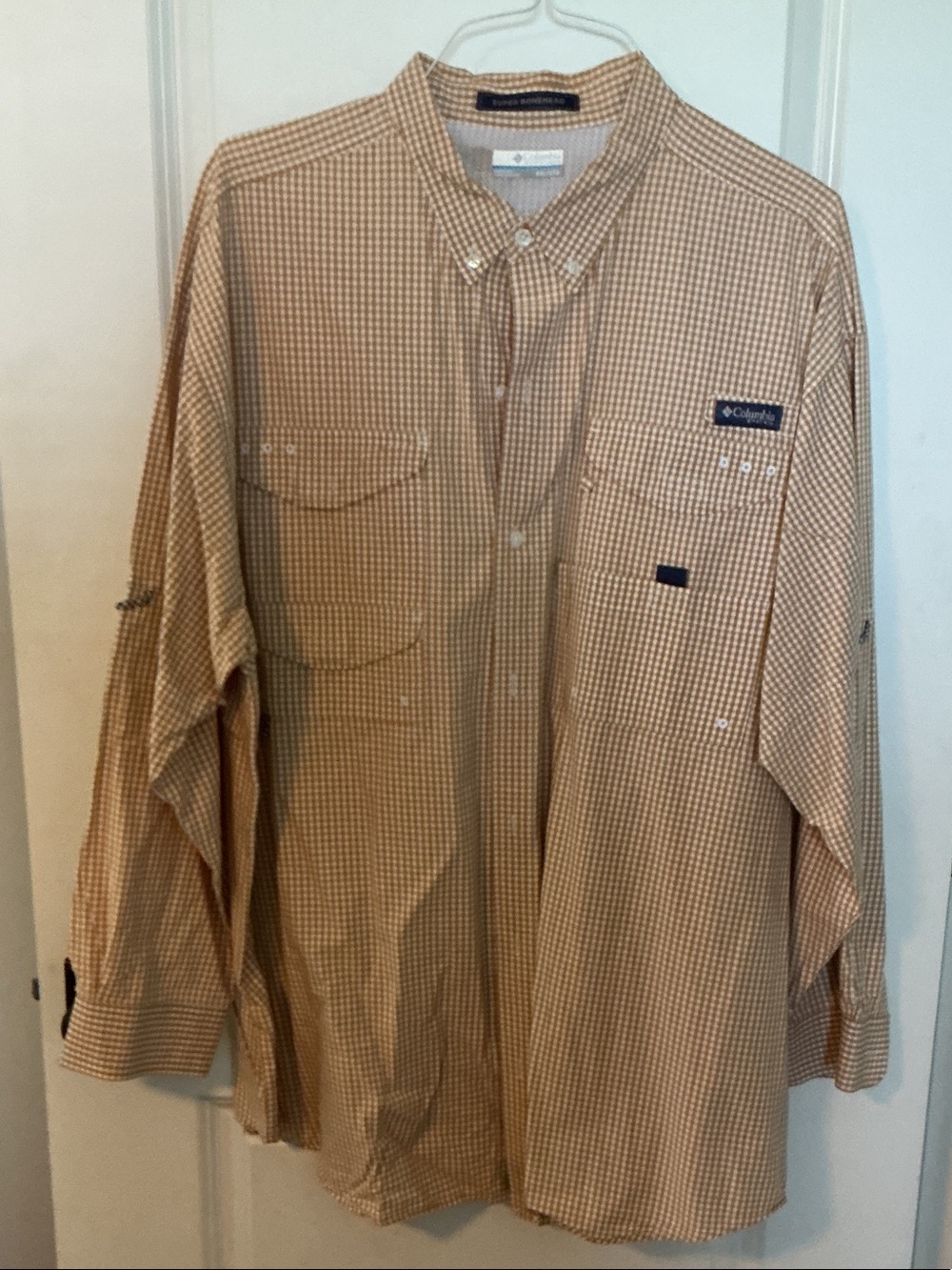Columbia Tan and White Gingham Button-Up Shirt